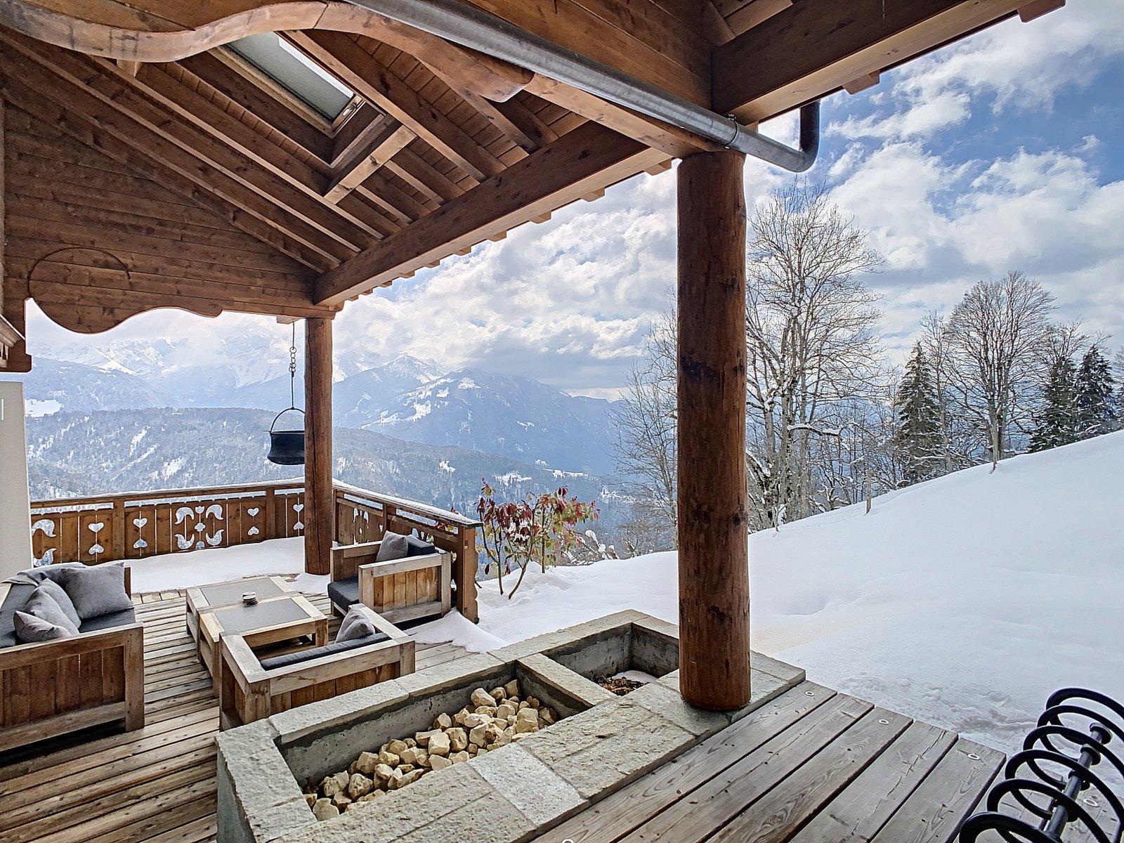 Sentio Chalet Switzerland Outside Patio Snowy Mountain View